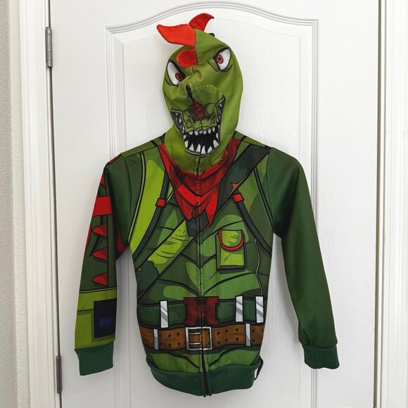 Fortnite Rex Full Zip-Up Mask Hooded Sweatshirt Boys Youth Medium Pockets - Picture 1 of 9